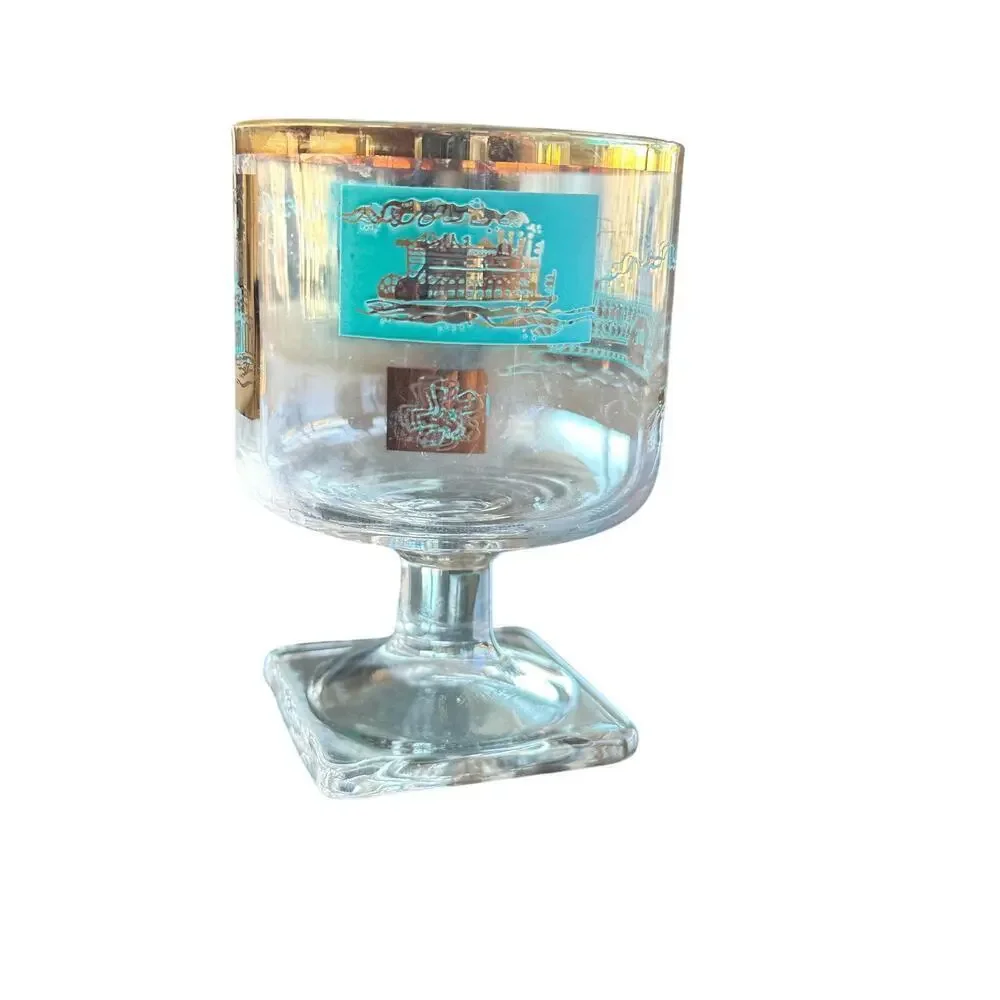 Set of 4 Vintage Southern Comfort Steamboat Glasses – Mid 50s  Bar with Gold Rim